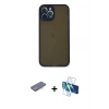 MARSİLYAN™- iPhone 12 Pro Max Kılıf Ahenk Çizgi Serisi - Siyah 3D Antistatik Cam Ekran Koruyucu + Renkli Kamera Lens Koruma Cam - MI