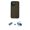 MARSİLYAN™- iPhone 12 Pro Max Kılıf Ahenk Çizgi Serisi - Siyah 3D Antistatik Cam Ekran Koruyucu + Shine Kamera Lens Koruma Cam - GD