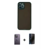 MARSİLYAN™- iPhone 12 Pro Max Kılıf Ahenk Çizgi Serisi - Siyah 3D Antistatik Hayalet Cam Ekran Koruyucu + Neon Fosforlu Kamera Lens - BZ
