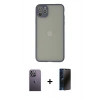 MARSİLYAN™- iPhone 12 Pro Max Kılıf Ahenk Çizgi Serisi - Siyah 3D Antistatik Hayalet Cam Ekran Koruyucu + Neon Fosforlu Kamera Lens - BZ