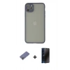 MARSİLYAN™- iPhone 12 Pro Max Kılıf Ahenk Çizgi Serisi - Siyah 3D Antistatik Hayalet Cam Ekran Koruyucu + Metal Kamera Lens Koruma Cam - GD