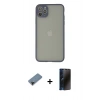 MARSİLYAN™- iPhone 12 Pro Max Kılıf Ahenk Çizgi Serisi - Siyah 3D Antistatik Hayalet Cam Ekran Koruyucu + Shine Kamera Lens Koruma Cam - SH