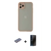 MARSİLYAN™- iPhone 12 Pro Max Kılıf Ahenk Çizgi Serisi - Siyah 3D Antistatik Hayalet Cam Ekran Koruyucu + Renkli Kamera Lens Koruma Cam - PE