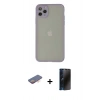 MARSİLYAN™- iPhone 12 Pro Max Kılıf Ahenk Çizgi Serisi - Siyah 3D Antistatik Hayalet Cam Ekran Koruyucu + Turuncu Renkli Kamera Lens Koruma Cam