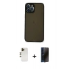MARSİLYAN™- iPhone 12 Pro Max Kılıf Ahenk Çizgi Serisi - Siyah 3D Antistatik Hayalet Cam Ekran Koruyucu + Gold Shine Kamera Lens