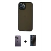 MARSİLYAN™- iPhone 12 Pro Max Kılıf Ahenk Çizgi Serisi - Siyah 3D Antistatik Hayalet Cam Ekran Koruyucu + Neon Fosforlu Kamera Lens - BZ