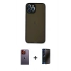 MARSİLYAN™- iPhone 12 Pro Max Kılıf Ahenk Çizgi Serisi - Siyah 3D Antistatik Hayalet Cam Ekran Koruyucu + Neon Fosforlu Kamera Lens - TU