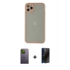 MARSİLYAN™- iPhone 12 Pro Max Kılıf Ahenk Çizgi Serisi - Siyah 3D Antistatik Hayalet Cam Ekran Koruyucu + Yeşil Neon Fosforlu Kamera Lens