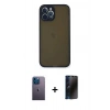MARSİLYAN™- iPhone 12 Pro Max Kılıf Ahenk Çizgi Serisi - Siyah 3D Antistatik Hayalet Cam Ekran Koruyucu + Neon Fosforlu Kamera Lens - MI
