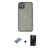 MARSİLYAN™- iPhone 12 Pro Max Kılıf Ahenk Çizgi Serisi - Siyah 3D Antistatik Hayalet Cam Ekran Koruyucu + Shine Kamera Lens Koruma Cam - PE