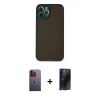 MARSİLYAN™- iPhone 12 Pro Max Kılıf Ahenk Çizgi Serisi - Siyah 3D Antistatik Hayalet Cam Ekran Koruyucu + Neon Fosforlu Kamera Lens - TU