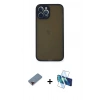 MARSİLYAN™- iPhone 12 Pro Max Kılıf Ahenk Çizgi Serisi - Siyah 3D Antistatik Seramik Nano Ekran Koruyucu + Metal Kamera Lens Koruma Cam - KI