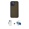 MARSİLYAN™- iPhone 12 Pro Max Kılıf Ahenk Çizgi Serisi - Siyah 3D Antistatik Seramik Nano Ekran Koruyucu + Shine Kamera Lens - LT