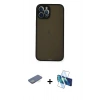 MARSİLYAN™- iPhone 12 Pro Max Kılıf Ahenk Çizgi Serisi - Siyah 3D Antistatik Seramik Nano Ekran Koruyucu + Renkli Kamera Lens Koruma Cam - YL