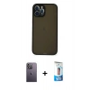 MARSİLYAN™- iPhone 12 Pro Max Kılıf Ahenk Çizgi Serisi - Siyah 5D Eko Cam Ekran Koruyucu + Neon Fosforlu Kamera Lens - BZ