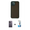 MARSİLYAN™- iPhone 12 Pro Max Kılıf Ahenk Çizgi Serisi - Siyah 5D Eko Cam Ekran Koruyucu + Neon Fosforlu Kamera Lens - BZ
