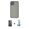 MARSİLYAN™- iPhone 12 Pro Max Kılıf Ahenk Çizgi Serisi - Siyah 5D Eko Cam Ekran Koruyucu + Neon Fosforlu Kamera Lens - BZ