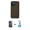 MARSİLYAN™- iPhone 12 Pro Max Kılıf Ahenk Çizgi Serisi - Siyah 5D Eko Cam Ekran Koruyucu + Neon Fosforlu Kamera Lens - MI