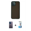 MARSİLYAN™- iPhone 12 Pro Max Kılıf Ahenk Çizgi Serisi - Siyah 5D Eko Cam Ekran Koruyucu + Neon Fosforlu Kamera Lens - MI