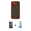 MARSİLYAN™- iPhone 12 Pro Max Kılıf Ahenk Çizgi Serisi - Siyah 5D Eko Cam Ekran Koruyucu + Neon Fosforlu Kamera Lens - MI