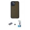 MARSİLYAN™- iPhone 12 Pro Max Kılıf Ahenk Çizgi Serisi - Siyah 5D Eko Cam Ekran Koruyucu + Renkli Kamera Lens Koruma Cam - MI