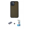 MARSİLYAN™- iPhone 12 Pro Max Kılıf Ahenk Çizgi Serisi - Siyah 5D Eko Cam Ekran Koruyucu + Renkli Kamera Lens Koruma Cam - PE