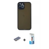 MARSİLYAN™- iPhone 12 Pro Max Kılıf Ahenk Çizgi Serisi - Siyah 5D Eko Cam Ekran Koruyucu + Renkli Kamera Lens Koruma Cam - SI