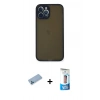 MARSİLYAN™- iPhone 12 Pro Max Kılıf Ahenk Çizgi Serisi - Siyah 5D Eko Cam Ekran Koruyucu + Shine Kamera Lens Koruma Cam - MI