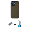 MARSİLYAN™- iPhone 12 Pro Max Kılıf Ahenk Çizgi Serisi - Siyah 5D Eko Cam Ekran Koruyucu + Shine Kamera Lens Koruma Cam - SH