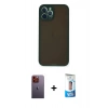 MARSİLYAN™- iPhone 12 Pro Max Kılıf Ahenk Çizgi Serisi - Siyah 5D Eko Cam Ekran Koruyucu + Neon Fosforlu Kamera Lens - TU