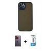MARSİLYAN™- iPhone 12 Pro Max Kılıf Ahenk Çizgi Serisi - Siyah 5D Eko Cam Ekran Koruyucu + Neon Fosforlu Kamera Lens - TU
