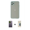 MARSİLYAN™- iPhone 12 Pro Max Kılıf Ahenk Çizgi Serisi - Siyah 6D Mat Seramik Hayalet Nano Ekran Koruyucu + Yeşil Neon Fosforlu Kamera Lens