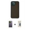 MARSİLYAN™- iPhone 12 Pro Max Kılıf Ahenk Çizgi Serisi - Siyah 6D Mat Seramik Hayalet Nano Ekran Koruyucu + Yeşil Neon Fosforlu Kamera Lens