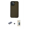 MARSİLYAN™- iPhone 12 Pro Max Kılıf Ahenk Çizgi Serisi - Siyah 6D Mat Seramik Hayalet Nano Ekran Koruyucu + Mavi Renkli Kamera Lens Koruma Cam