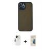 MARSİLYAN™- iPhone 12 Pro Max Kılıf Ahenk Çizgi Serisi - Siyah 6D Mat Seramik Hayalet Nano Ekran Koruyucu + Shine Kamera Lens - GD
