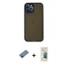 MARSİLYAN™- iPhone 12 Pro Max Kılıf Ahenk Çizgi Serisi - Siyah 6D Mat Seramik Hayalet Nano Ekran Koruyucu + Shine Kamera Lens Koruma Cam - SH