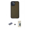 MARSİLYAN™- iPhone 12 Pro Max Kılıf Ahenk Çizgi Serisi - Siyah 6D Mat Seramik Hayalet Nano Ekran Koruyucu + Mavi Renkli Kamera Lens Koruma Cam