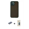 MARSİLYAN™- iPhone 12 Pro Max Kılıf Ahenk Çizgi Serisi - Siyah 6D Mat Seramik Hayalet Nano Ekran Koruyucu + Mavi Renkli Kamera Lens Koruma Cam