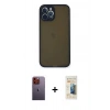MARSİLYAN™- iPhone 12 Pro Max Kılıf Ahenk Çizgi Serisi - Siyah 6D Mat Seramik Hayalet Nano Ekran Koruyucu + Neon Fosforlu Kamera Lens - TU