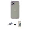 MARSİLYAN™- iPhone 12 Pro Max Kılıf Ahenk Çizgi Serisi - Siyah 6D Mat Seramik Hayalet Nano Ekran Koruyucu + Pembe Renkli Kamera Lens Koruma Cam