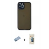 MARSİLYAN™- iPhone 12 Pro Max Kılıf Ahenk Çizgi Serisi - Siyah 6D Mat Seramik Hayalet Nano Ekran Koruyucu + Shine Kamera Lens Koruma Cam - MI