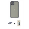 MARSİLYAN™- iPhone 12 Pro Max Kılıf Ahenk Çizgi Serisi - Siyah 6D Mat Seramik Hayalet Nano Ekran Koruyucu + Pembe Renkli Kamera Lens Koruma Cam