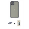MARSİLYAN™- iPhone 12 Pro Max Kılıf Ahenk Çizgi Serisi - Siyah 6D Mat Seramik Hayalet Nano Ekran Koruyucu + Mavi Renkli Kamera Lens Koruma Cam