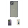 MARSİLYAN™- iPhone 12 Pro Max Kılıf Ahenk Çizgi Serisi - Siyah 6D Mat Seramik Hayalet Nano Ekran Koruyucu + Yeşil Neon Fosforlu Kamera Lens