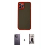 MARSİLYAN™- iPhone 12 Pro Max Kılıf Ahenk Çizgi Serisi - Siyah Bilvis Hayalet Cam Ekran Koruyucu + Neon Fosforlu Kamera Lens - BZ