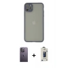 MARSİLYAN™- iPhone 12 Pro Max Kılıf Ahenk Çizgi Serisi - Siyah Bilvis Hayalet Cam Ekran Koruyucu + Neon Fosforlu Kamera Lens - BZ