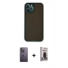 MARSİLYAN™- iPhone 12 Pro Max Kılıf Ahenk Çizgi Serisi - Siyah Bilvis Hayalet Cam Ekran Koruyucu + Neon Fosforlu Kamera Lens - BZ
