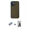 MARSİLYAN™- iPhone 12 Pro Max Kılıf Ahenk Çizgi Serisi - Siyah Bilvis Hayalet Cam Ekran Koruyucu + Shine Kamera Lens Koruma Cam - GS