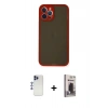 MARSİLYAN™- iPhone 12 Pro Max Kılıf Ahenk Çizgi Serisi - Siyah Bilvis Hayalet Cam Ekran Koruyucu + Lacivert Shine Kamera Lens