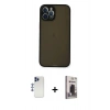 MARSİLYAN™- iPhone 12 Pro Max Kılıf Ahenk Çizgi Serisi - Siyah Bilvis Hayalet Cam Ekran Koruyucu + Lacivert Shine Kamera Lens